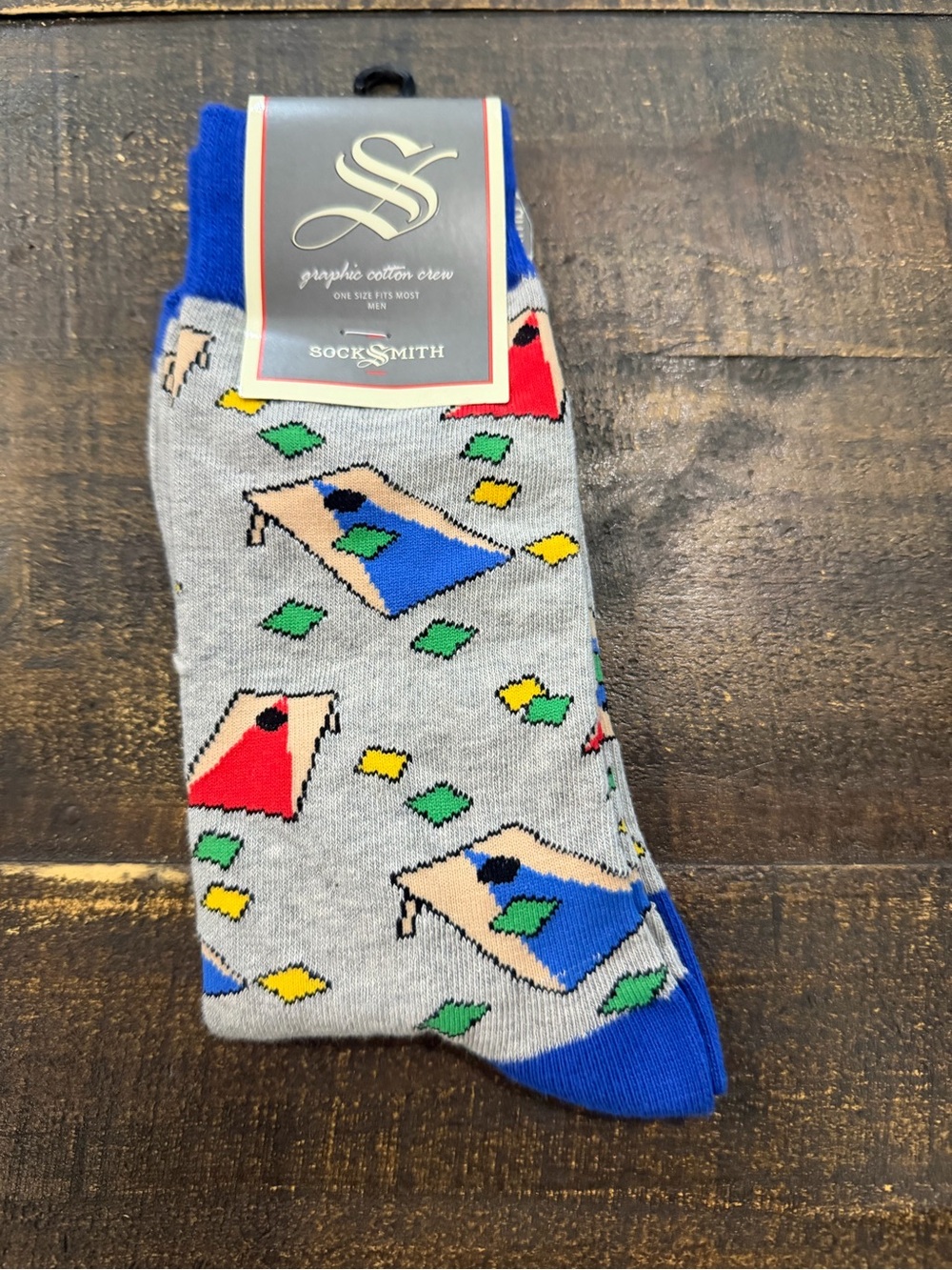 Socksmith Men's Gray Cornhole Graphic Crew Socks with Blue Accents